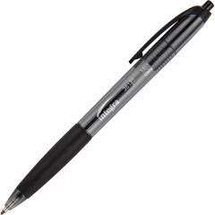Rubber Grip Retractable Pens, Medium Pen Point, 1 mm Pen Point Size, Retractable, Black, Black Barrel, 1 Dozen