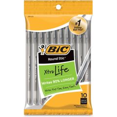 Round Stic Ballpoint Pens, Medium Pen Point, Black, 10 / Pack