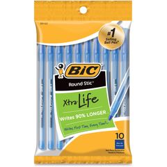 Round Stic Ballpoint Pens, Medium Pen Point, Blue, 10 / Pack