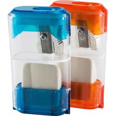 Single-Hole Trap Door Pencil Sharpener with Eraser, 1 Hole(s), 2.6" Height x 1" Width, Assorted, 1 Each