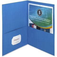 Letter Recycled Pocket Folder, 8 1/2" x 11", 100 Sheet Capacity, 2 Inside Front & Back Pocket(s), Paper, Blue, 35% Recycled, 25 / Box