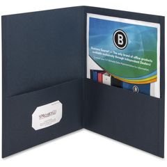 Letter Recycled Pocket Folder, 8 1/2" x 11", 100 Sheet Capacity, 2 Inside Front & Back Pocket(s), Paper, Dark Blue, 35% Recycled, 25 / Box