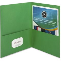 Letter Recycled Pocket Folder, 8 1/2" x 11", 100 Sheet Capacity, 2 Inside Front & Back Pocket(s), Paper, Green, 35% Recycled, 25 / Box