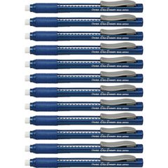 Rubber Grip Clic Eraser, Blue, Pen, Refillable, 12 / Box, Retractable, Latex-free Grip, Pocket Clip, Ghost Resistant, Non-abrasive