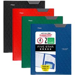 Pocket Folder, 3 x Prong Fastener(s), 2 Pocket(s), Assorted, 4 / Pack