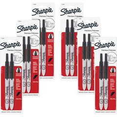 Retractable Ultra-Fine Point Permanent Markers, Ultra Fine Marker Point, Retractable, Black, 6 / Box