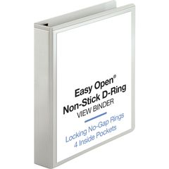 Locking D-Ring View Binder, 1 1/2" Binder Capacity, Letter, 8 1/2" x 11" Sheet Size, 325 Sheet Capacity, D-Ring Fastener(s), 4 Inside Front & Back Pocket(s), Polypropylene, Chipboard, White, Recycled