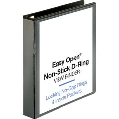 Locking D-Ring View Binder, 1 1/2" Binder Capacity, Letter, 8 1/2" x 11" Sheet Size, 325 Sheet Capacity, D-Ring Fastener(s), 4 Inside Front & Back Pocket(s), Polypropylene, Chipboard, Black, Recycled