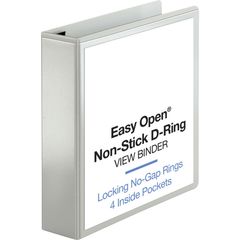 Locking D-Ring View Binder, 2" Binder Capacity, Letter, 8 1/2" x 11" Sheet Size, 500 Sheet Capacity, D-Ring Fastener(s), 4 Inside Front & Back Pocket(s), Polypropylene, Chipboard, White, Recycled