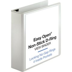 Locking D-Ring View Binder, 3" Binder Capacity, Letter, 8 1/2" x 11" Sheet Size, 650 Sheet Capacity, D-Ring Fastener(s), 4 Inside Front & Back Pocket(s), Polypropylene, Chipboard, White, Recycled