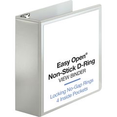 Locking D-Ring View Binder, 4" Binder Capacity, Letter, 8 1/2" x 11" Sheet Size, 775 Sheet Capacity, D-Ring Fastener(s), 4 Inside Front & Back Pocket(s), Polypropylene, Chipboard, White, Recycled