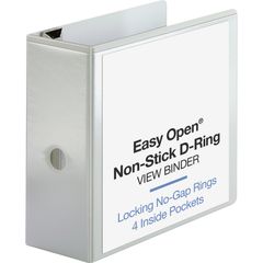 Locking D-Ring View Binder, 5" Binder Capacity, Letter, 8 1/2" x 11" Sheet Size, 925 Sheet Capacity, D-Ring Fastener(s), 4 Inside Front & Back Pocket(s), Polypropylene-covered Chipboard, White