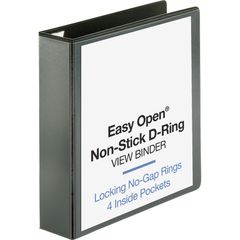 Locking D-Ring View Binder, 2" Binder Capacity, Letter, 8 1/2" x 11" Sheet Size, 500 Sheet Capacity, D-Ring Fastener(s), 4 Inside Front & Back Pocket(s), Polypropylene, Chipboard, Black, Recycled