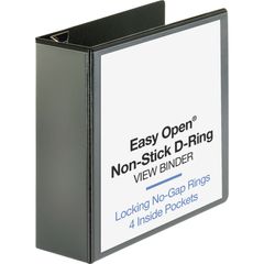Locking D-Ring View Binder, 4" Binder Capacity, Letter, 8 1/2" x 11" Sheet Size, 775 Sheet Capacity, D-Ring Fastener(s), 4 Inside Front & Back Pocket(s), Polypropylene, Chipboard, Black, Recycled