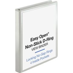 Locking D-Ring View Binder, 1" Binder Capacity, Letter, 8 1/2" x 11" Sheet Size, 200 Sheet Capacity, D-Ring Fastener(s), 4 Inside Front & Back Pocket(s), Polypropylene, Chipboard, White, Recycled