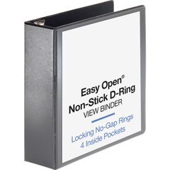 Locking D-Ring View Binder, 3" Binder Capacity, Letter, 8 1/2" x 11" Sheet Size, 650 Sheet Capacity, D-Ring Fastener(s), 4 Inside Front & Back Pocket(s), Polypropylene, Chipboard, Black, Recycled