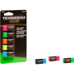 Mini Erasers, Neon Pink, Neon Green, Neon Orange, Neon Yellow, Neon Blue, Vinyl, 5 / Pack, Latex-free, Soft, Smudge-free, Residue-free, Non-abrasive, Non-tearing, Non-toxic