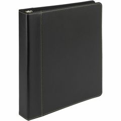 Contrast Stitch Leather Ring Binder, 1" Binder Capacity, Letter, 8 1/2" x 11" Sheet Size, 200 Sheet Capacity, 1" Ring, Round Ring Fastener(s), 2 Internal Pocket(s), Bonded Leather, LeatherGrain, Black