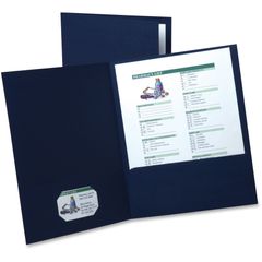 Letter Recycled Pocket Folder, 8 1/2" x 11", 2 Internal Pocket(s), Linen, Navy Blue, 35% Recycled, 5 / Pack