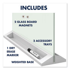 Desktop Magnetic Glass Dry-Erase Panel, 23 x 17, White Surface