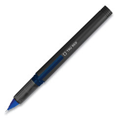 Roller Ball Pen, Stick, Fine 0.5 mm Needle Tip, Blue Ink, Black/Blue/Clear Barrel, Dozen