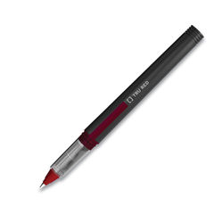 Roller Ball Pen, Stick, Fine 0.5 mm, Red Ink, Black/Red/Clear Barrel, Dozen
