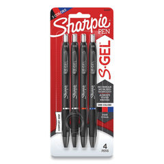 S-Gel High-Performance Gel Pen, Retractable, Fine 0.5 mm, Assorted Ink Colors, Black Barrel, 4/Pack
