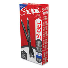 S-Gel High-Performance Gel Pen, Retractable, Medium 0.7 mm, Blue Ink, Black Barrel, Dozen
