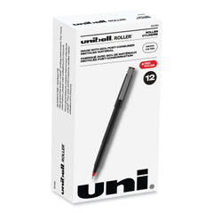 Roller Ball Pen, Stick, Extra-Fine 0.5 mm, Red Ink, Black/Red Barrel, Dozen