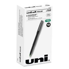 Roller Ball Pen, Stick, Extra-Fine 0.5 mm, Green Ink, Black/Green Barrel, Dozen